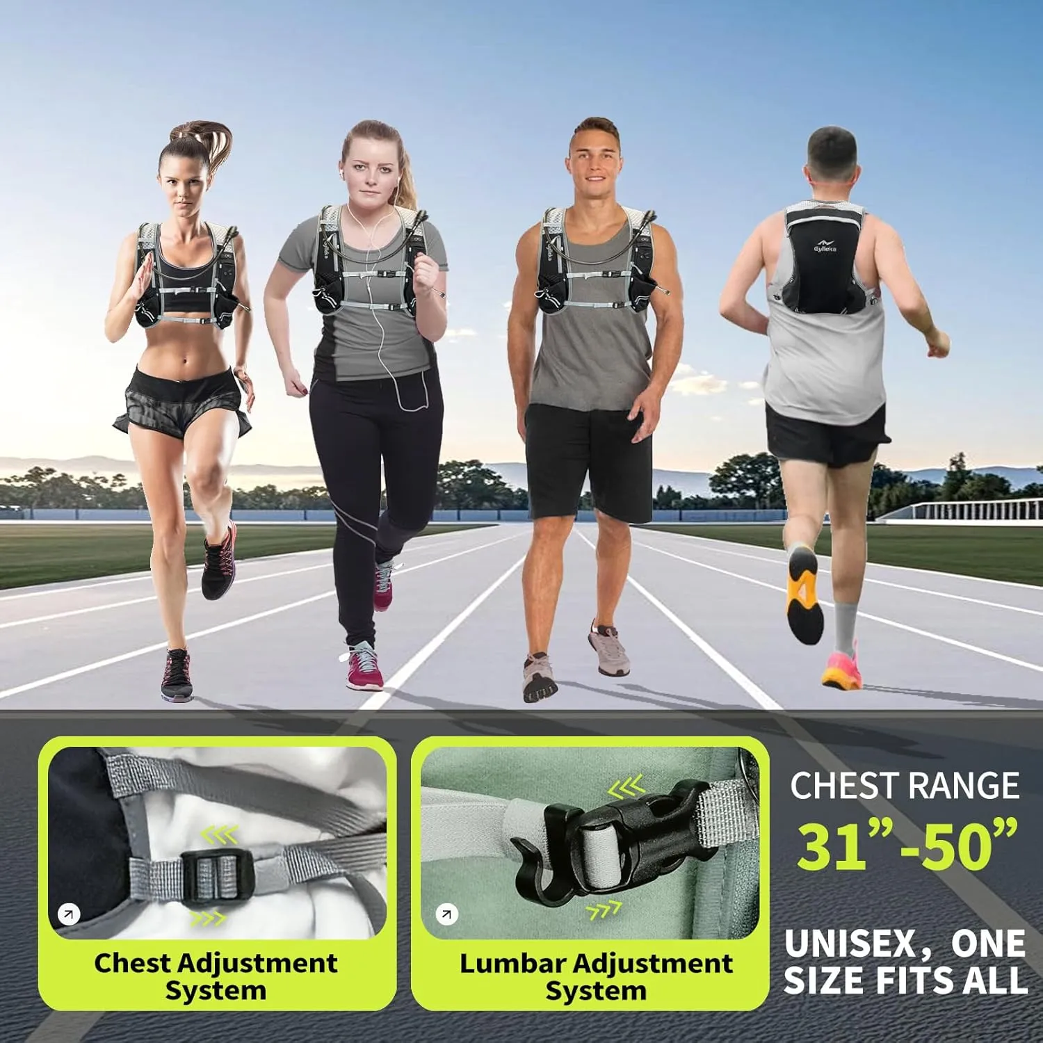 Hydration Running Vest with Multiple Pockets & Breathable and Lightweight, Sunglasses Strap, Reflective Strips for Trail Running Hiking Marathon Cycling