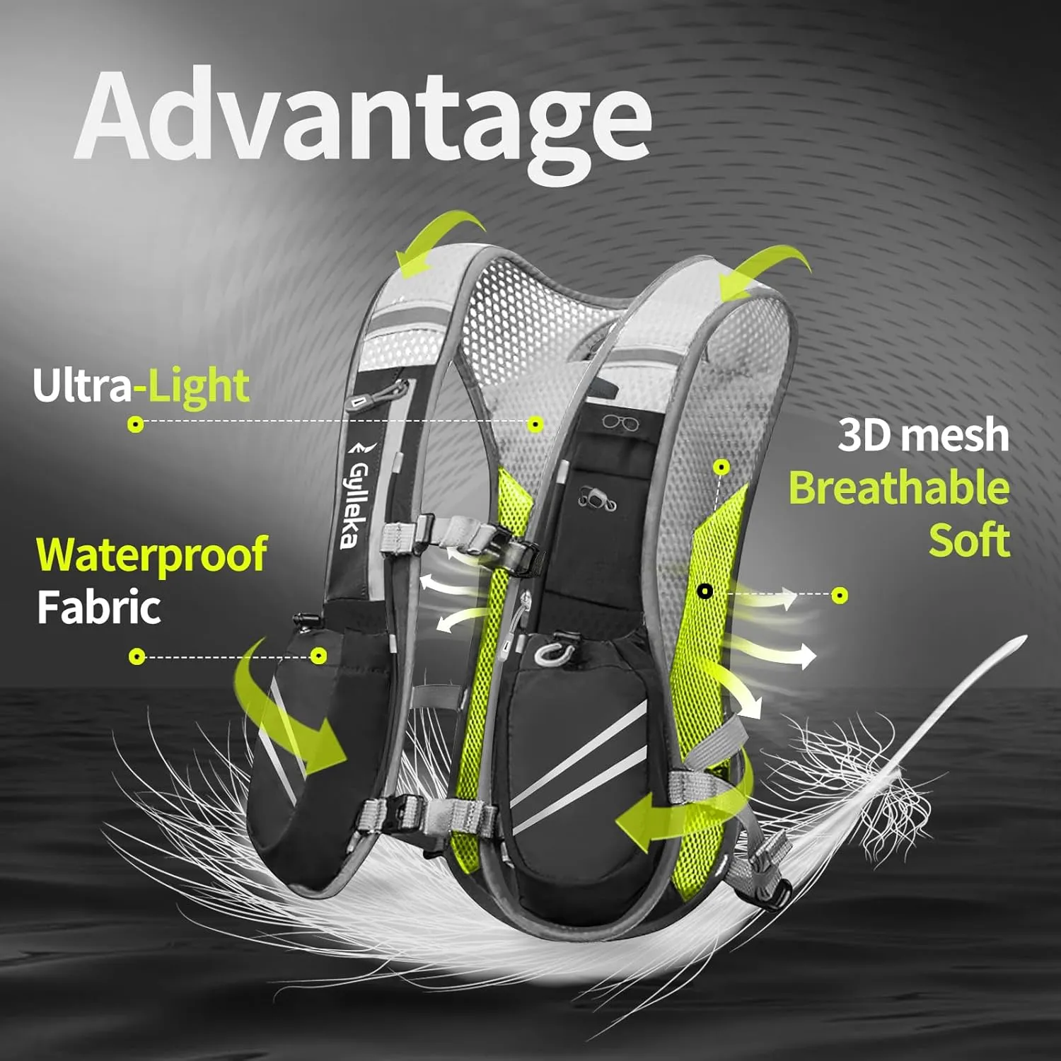 Hydration Running Vest with Multiple Pockets & Breathable and Lightweight, Sunglasses Strap, Reflective Strips for Trail Running Hiking Marathon Cycling