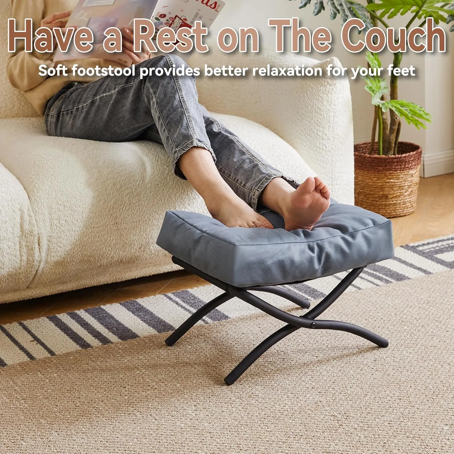 IBUYKE 11.8” H Folding Footrest Stool, Rectangle Small Foot Stool Accent Ottoman for Lazy Chair, Modern Portable Ottoman Foot Rest for Living Room Bedroom, Blue WBD020BU