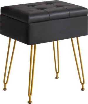 IBUYKE Multifunctional Storage Vanity Stool with Flip Tabletop, Adjustable Metal Legs & PU Leather - 40x30x48cm Ottoman Footrest for Makeup, Living Room, Entryway, Black WBD014B