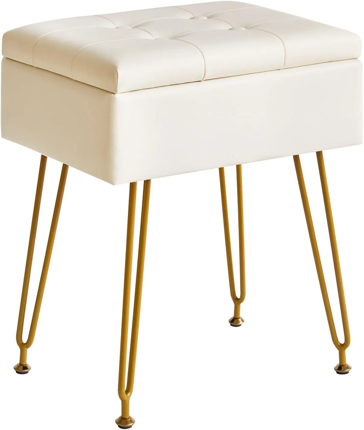 IBUYKE Multifunctional Storage Vanity Stool with Flip Tabletop, Adjustable Metal Legs & PU Leather - 40x30x48cm Ottoman Footrest for Makeup, Living Room, Entryway, White WBD014W