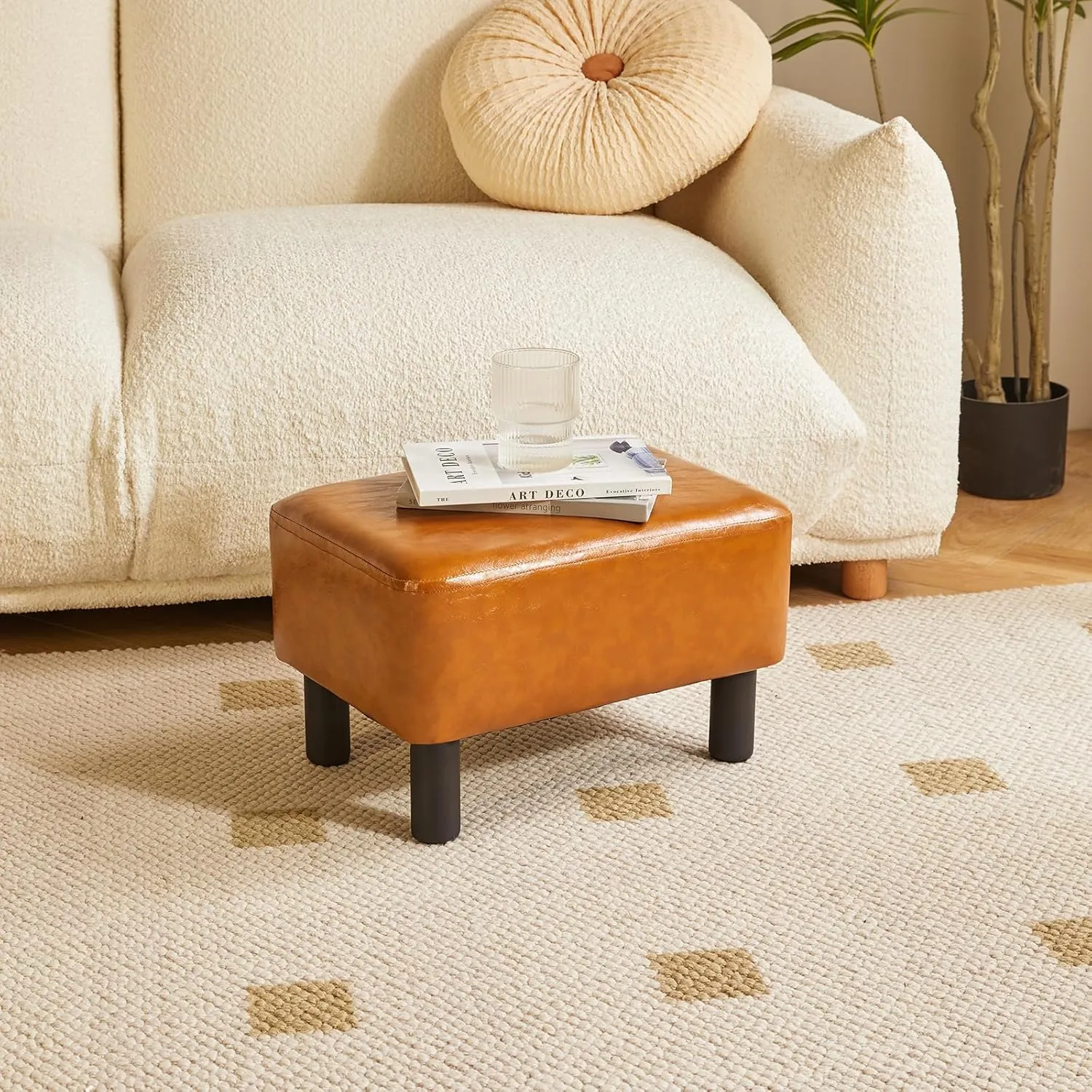 IBUYKE Small Foot Rest Ottoman, PU Faux Leather Rectangle Foot Stool with Non-Skid Plastic Legs, Small Footstool for Couch, Desk, Office RF-BD217