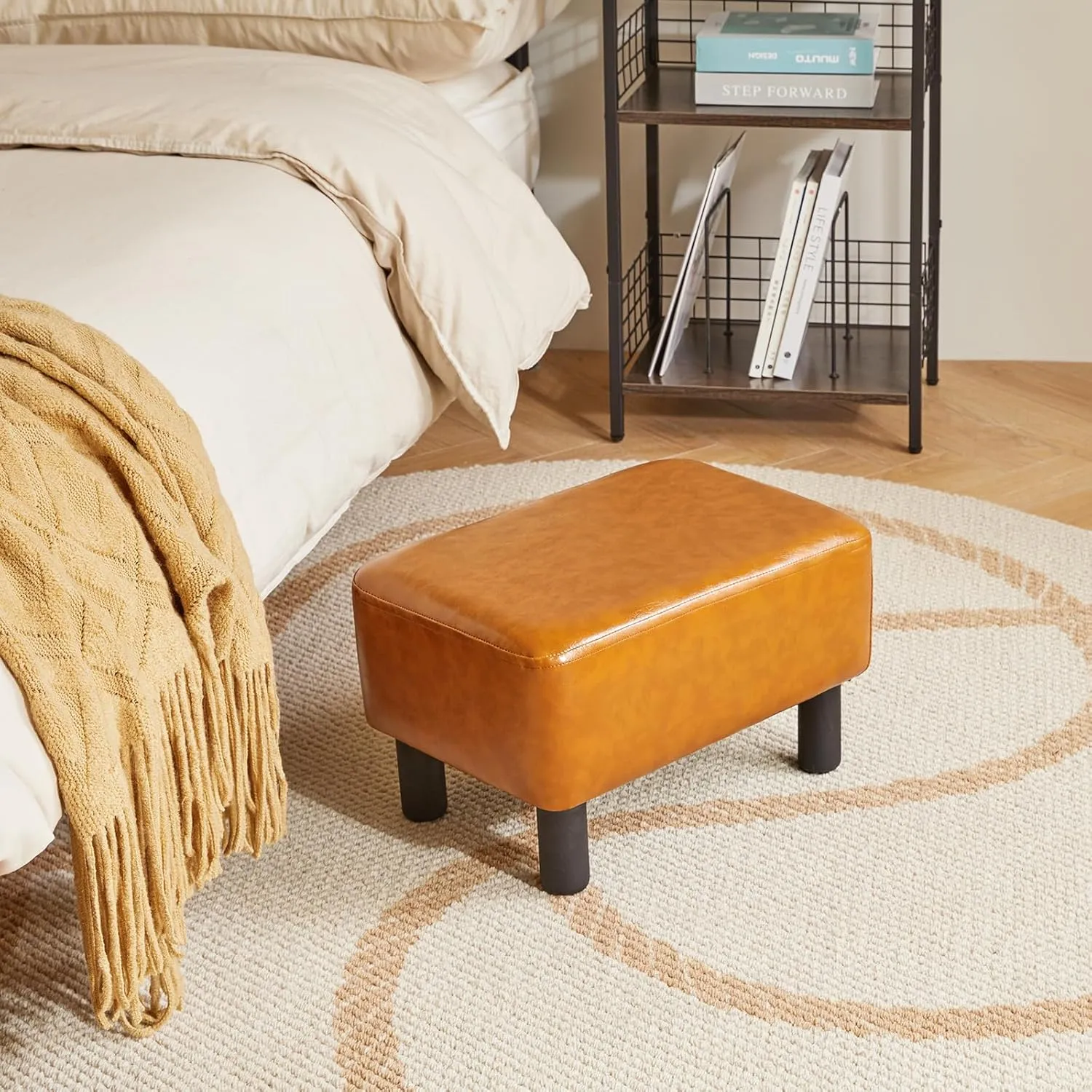IBUYKE Small Foot Rest Ottoman, PU Faux Leather Rectangle Foot Stool with Non-Skid Plastic Legs, Small Footstool for Couch, Desk, Office RF-BD217