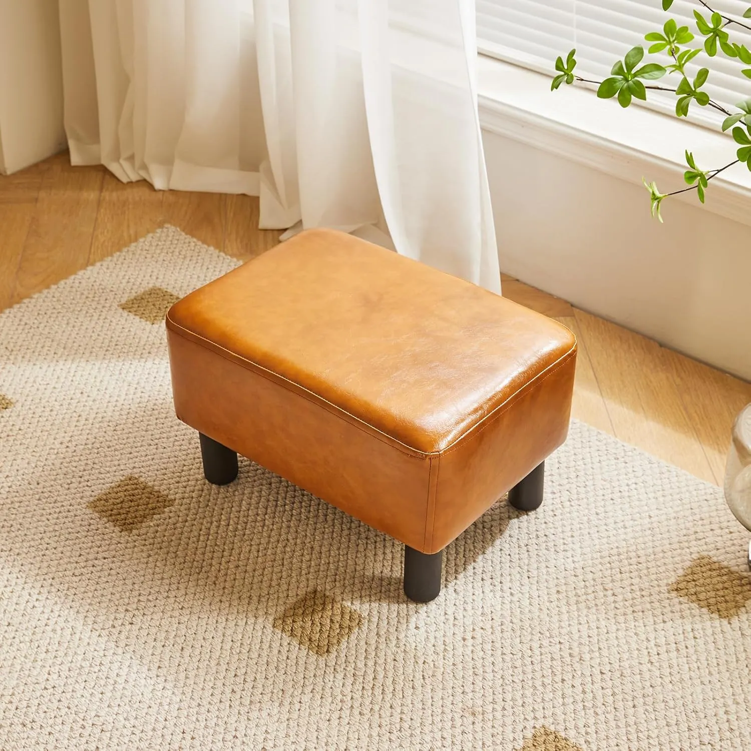 IBUYKE Small Foot Rest Ottoman, PU Faux Leather Rectangle Foot Stool with Non-Skid Plastic Legs, Small Footstool for Couch, Desk, Office RF-BD217