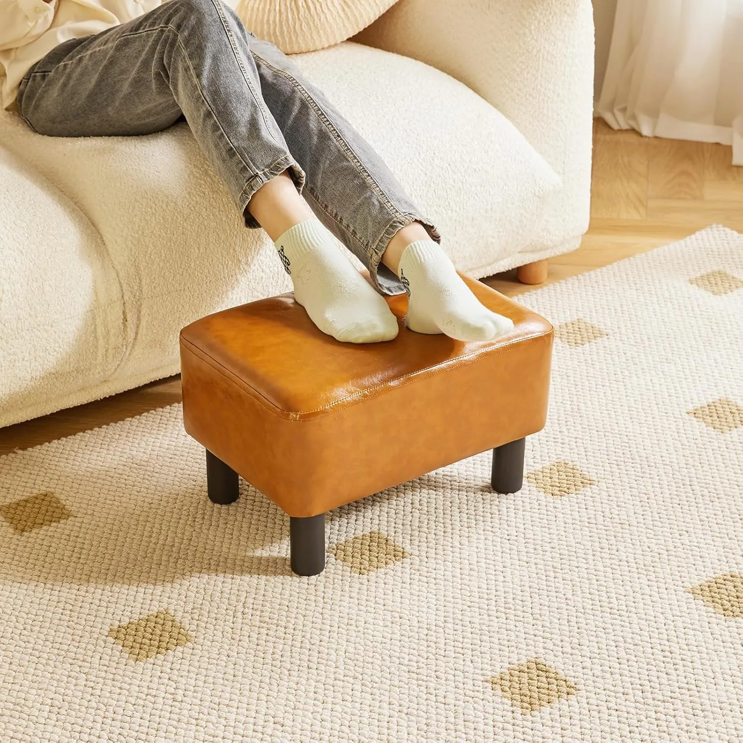 IBUYKE Small Foot Rest Ottoman, PU Faux Leather Rectangle Foot Stool with Non-Skid Plastic Legs, Small Footstool for Couch, Desk, Office RF-BD217