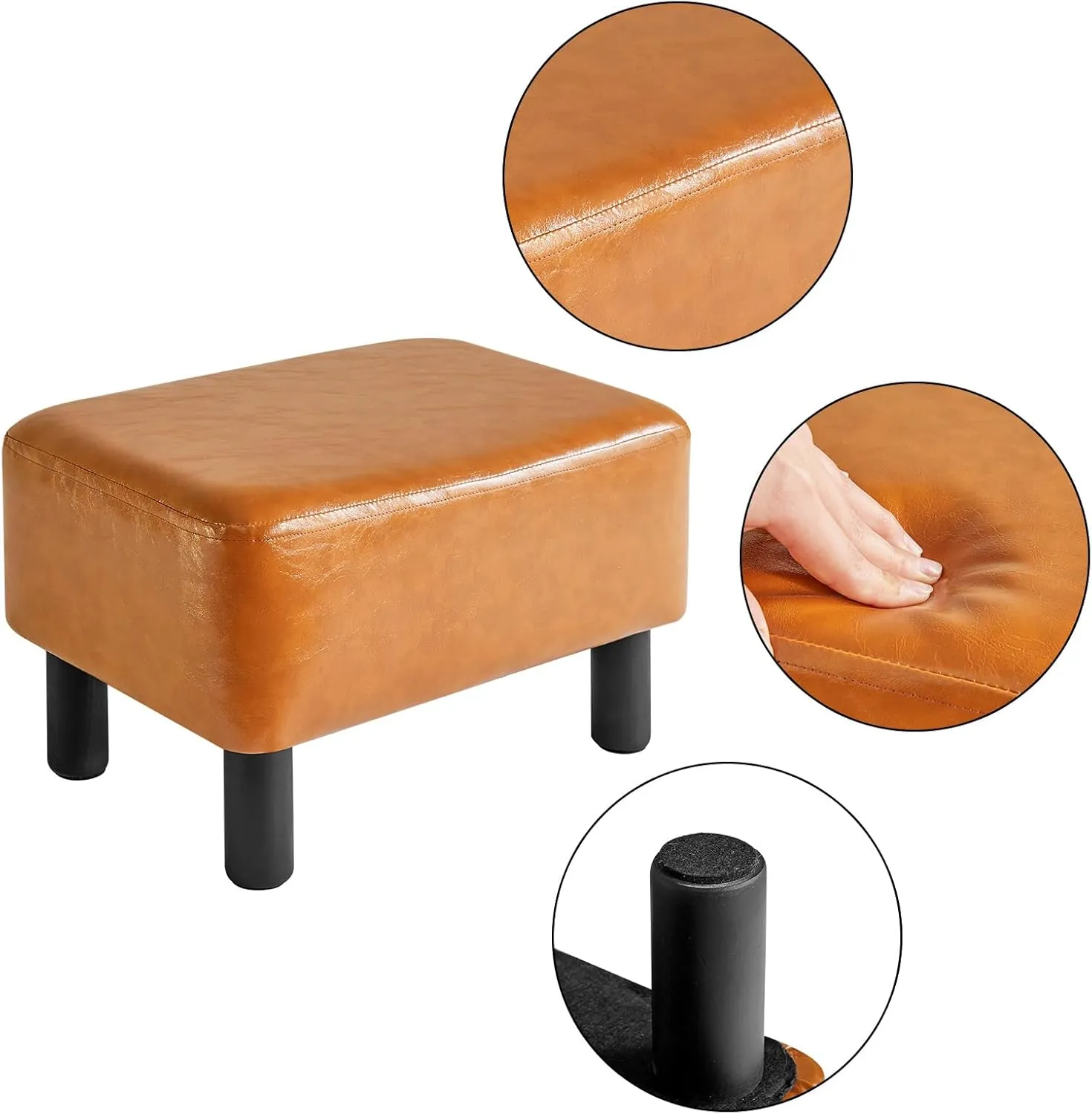 IBUYKE Small Foot Rest Ottoman, PU Faux Leather Rectangle Foot Stool with Non-Skid Plastic Legs, Small Footstool for Couch, Desk, Office RF-BD217