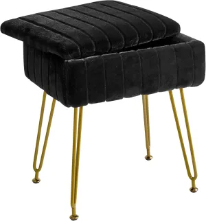 IBUYKE Stool Chair with Storage Space, Footrest Footstool Ottoman, Small Side Table, with 4 Metal Legs, with Anti-Slip Feet, for Makeup Room, Bedroom, Black, Faux Fur LG-50B