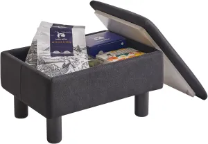 IBUYKE Storage Ottoman Footrest Stool with Linen Fabric, Rectangular, Flip Top Lid, Non-Slip Feet, Compact Design, Stylish and Functional, Black RF-BD220