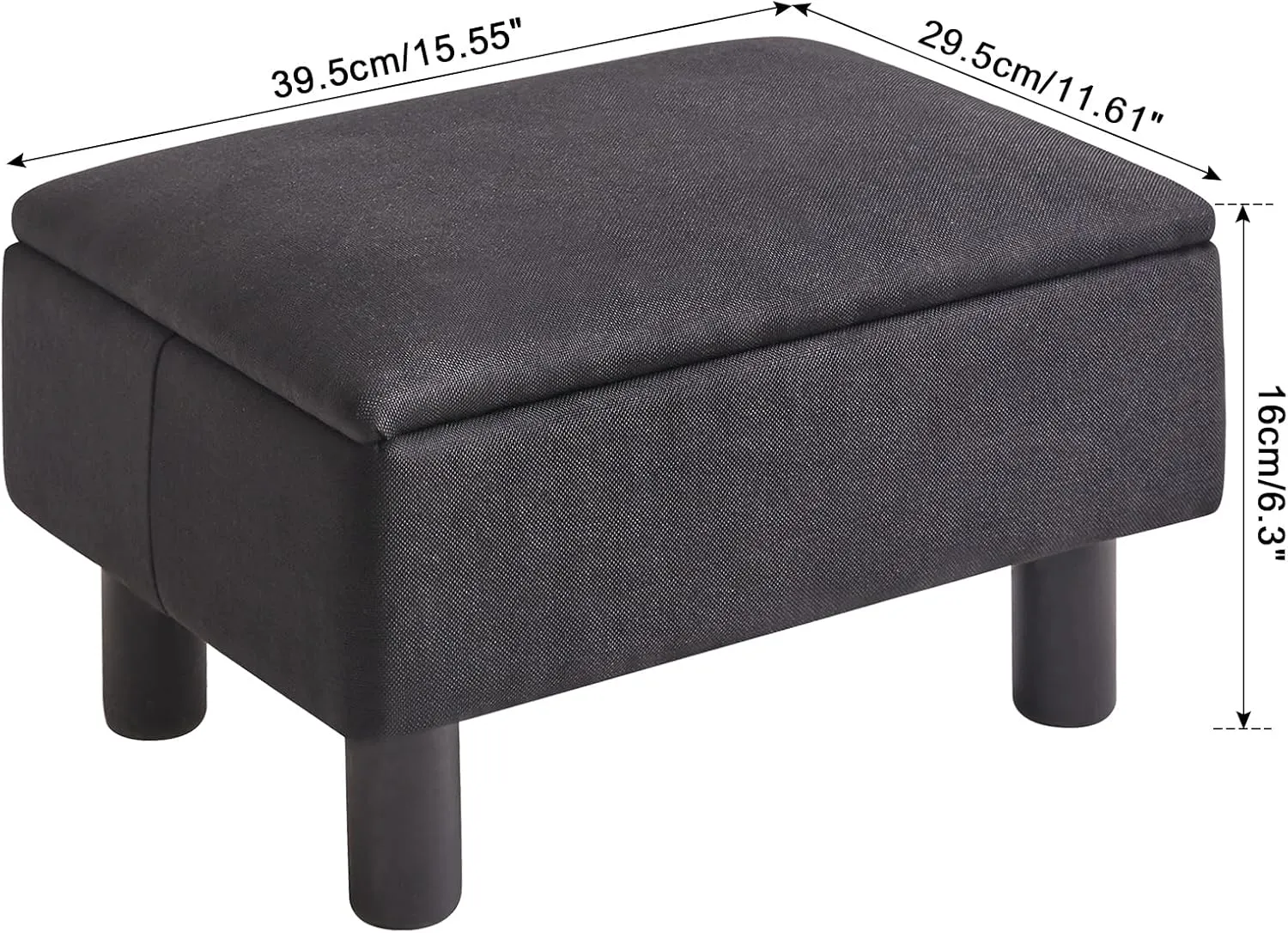 IBUYKE Storage Ottoman Footrest Stool with Linen Fabric, Rectangular, Flip Top Lid, Non-Slip Feet, Compact Design, Stylish and Functional, Black RF-BD220