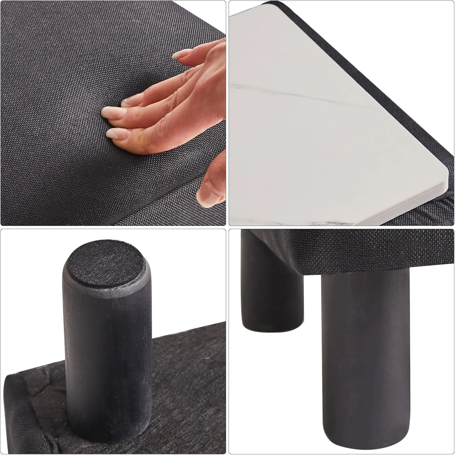 IBUYKE Storage Ottoman Footrest Stool with Linen Fabric, Rectangular, Flip Top Lid, Non-Slip Feet, Compact Design, Stylish and Functional, Black RF-BD220
