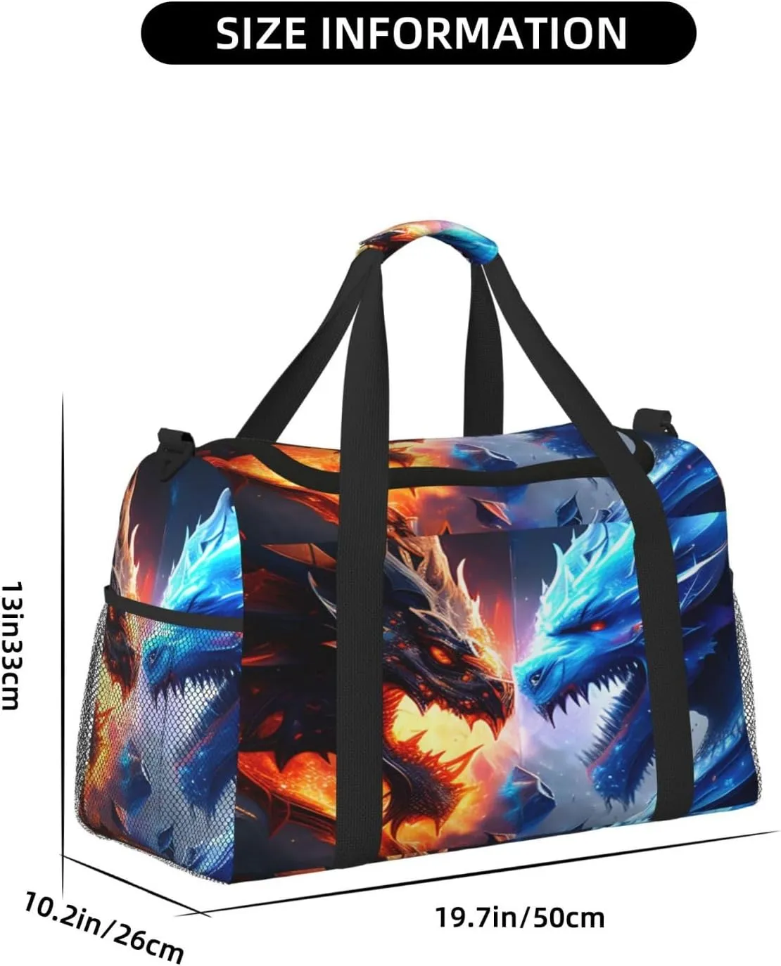 Ice And Fire Dragon Travel Duffel Bag Large Foldable Waterproof Overnight Bag For Beach Swim Bags Pool Sports Gym