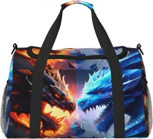Ice And Fire Dragon Travel Duffel Bag Large Foldable Waterproof Overnight Bag For Beach Swim Bags Pool Sports Gym