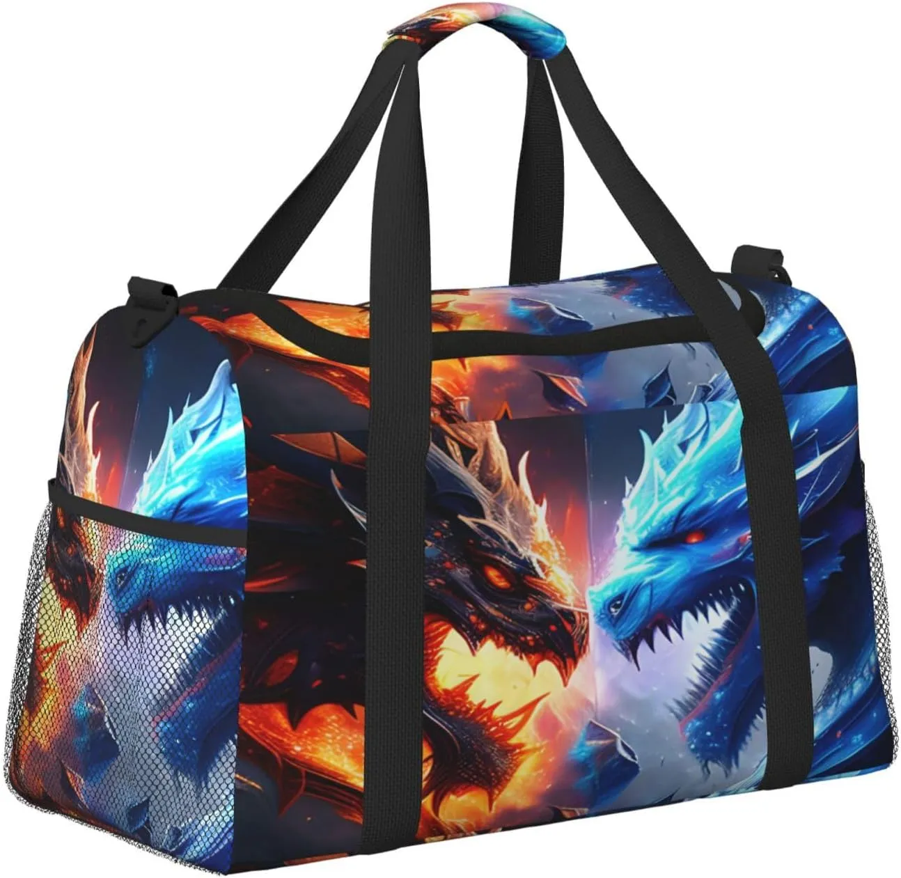 Ice And Fire Dragon Travel Duffel Bag Large Foldable Waterproof Overnight Bag For Beach Swim Bags Pool Sports Gym