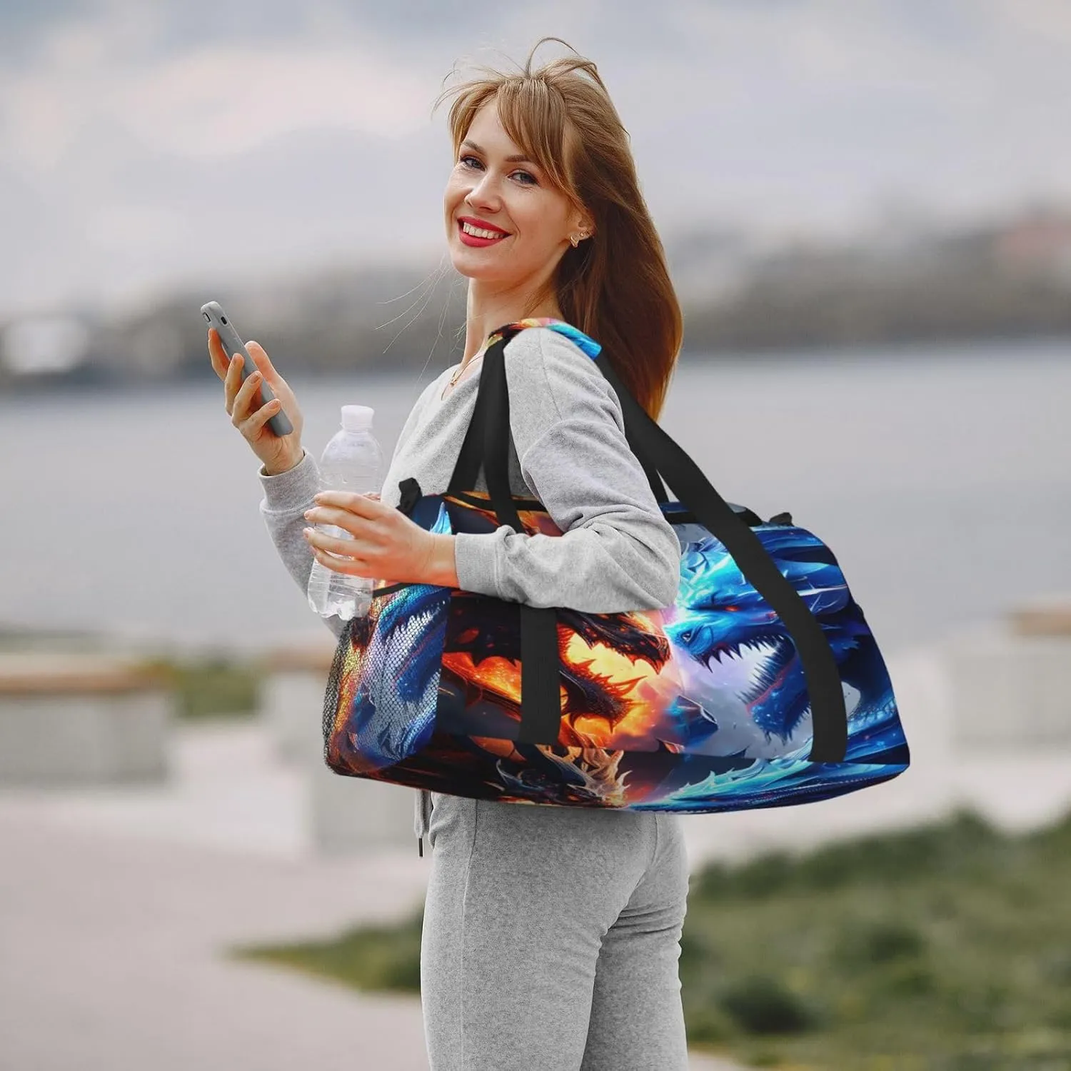 Ice And Fire Dragon Travel Duffel Bag Large Foldable Waterproof Overnight Bag For Beach Swim Bags Pool Sports Gym
