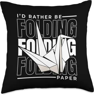 I'd Rather Paper Crane Folding Owl Origami Throw Pillow, 18x18, Multicolor