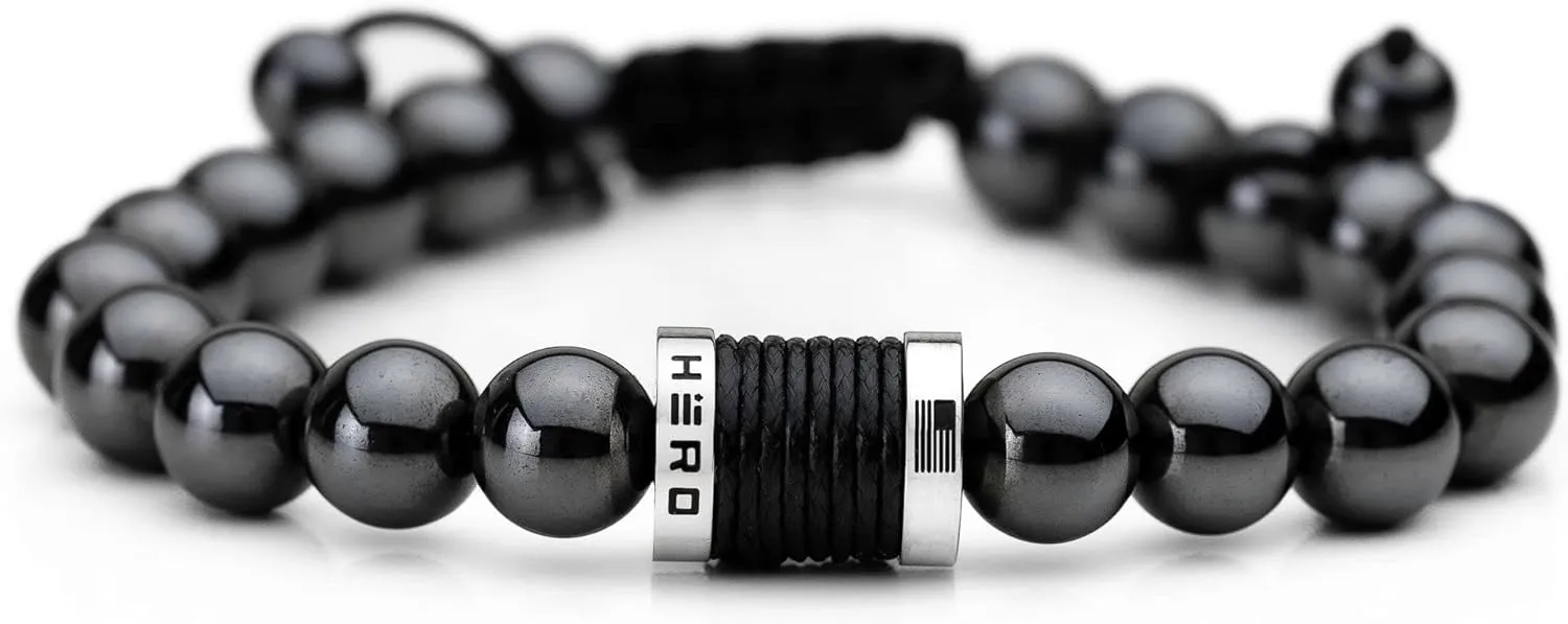 iHeartDogs Hero Company Magnetic Hematite Titanium Beads Bracelet - Magnetic Therapy Bracelet for Men and Women
