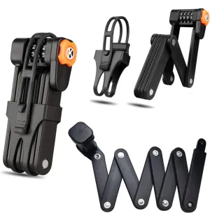 Ikaufen Folding Bike Lock, Compact Bike Lock for Bicycle Scooter Motorcycle Chain Lock, Heavy Duty Anti Theft Bicycle Locks with Mounting Bracket 4-Digit Foldable Bike Lock