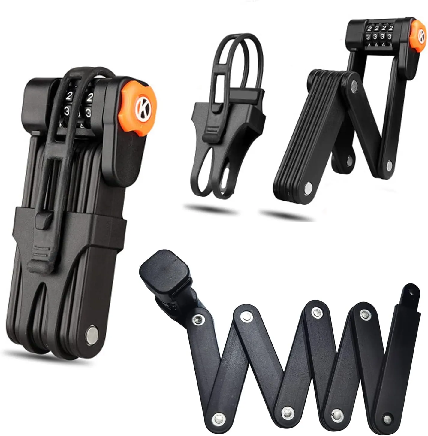 Ikaufen Folding Bike Lock, Compact Bike Lock for Bicycle Scooter Motorcycle Chain Lock, Heavy Duty Anti Theft Bicycle Locks with Mounting Bracket 4-Digit Foldable Bike Lock