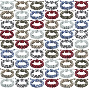 Inbagi 50 Pieces Adjustable Paracord Bracelets Bulk Camo Parachute Survival Bracelets Braided Wristband for Women Men Camping Climbing Theme Party Favor, 6 Colors