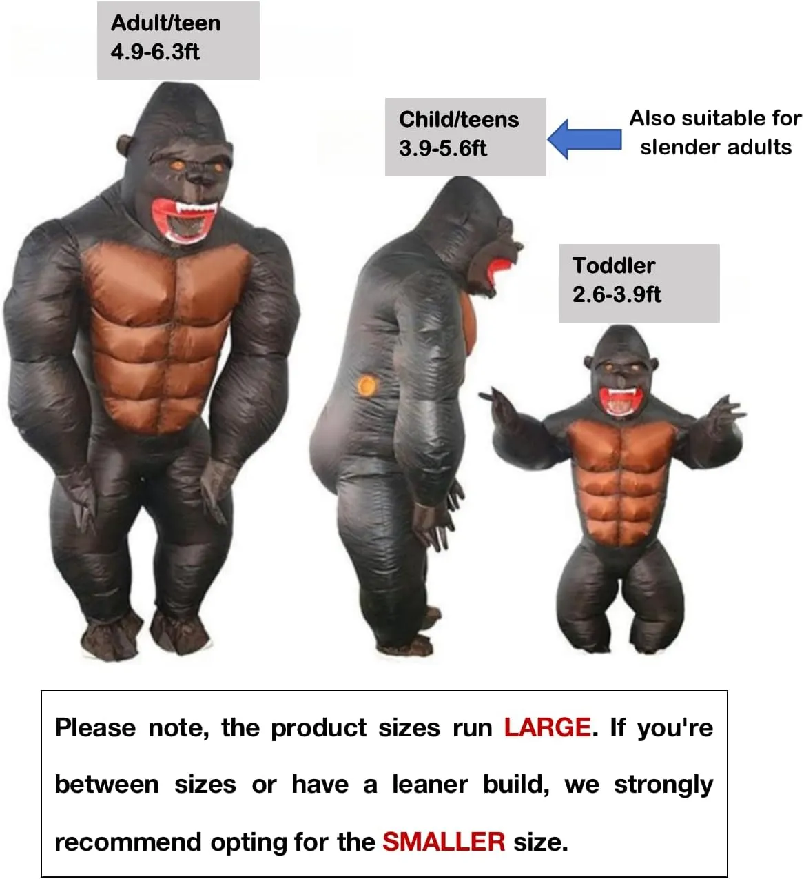 Inflatable Costume Gorilla Monkey Full Body Naughty Funny Costume Suit for Halloween Party Adult Child Toddler Size