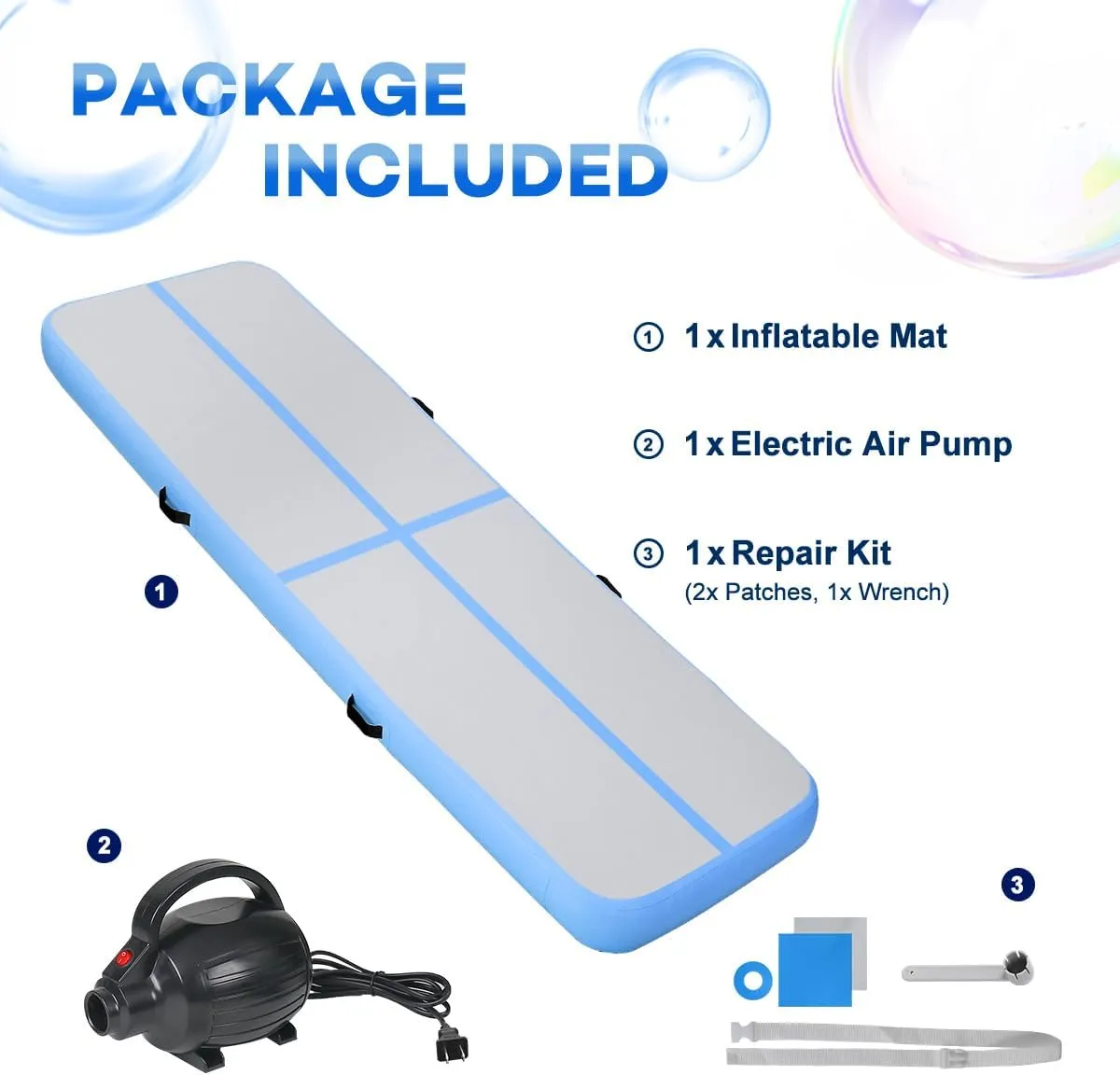 Inflatable Gymnastics Air Tumbling Track Mat 6ft 10ft 13ft 16ft 20ft, Air Tumble Track Mat with Electric Air Pump for Kids Adults Home Outdoor Training Cheerleader Yoga Water Park