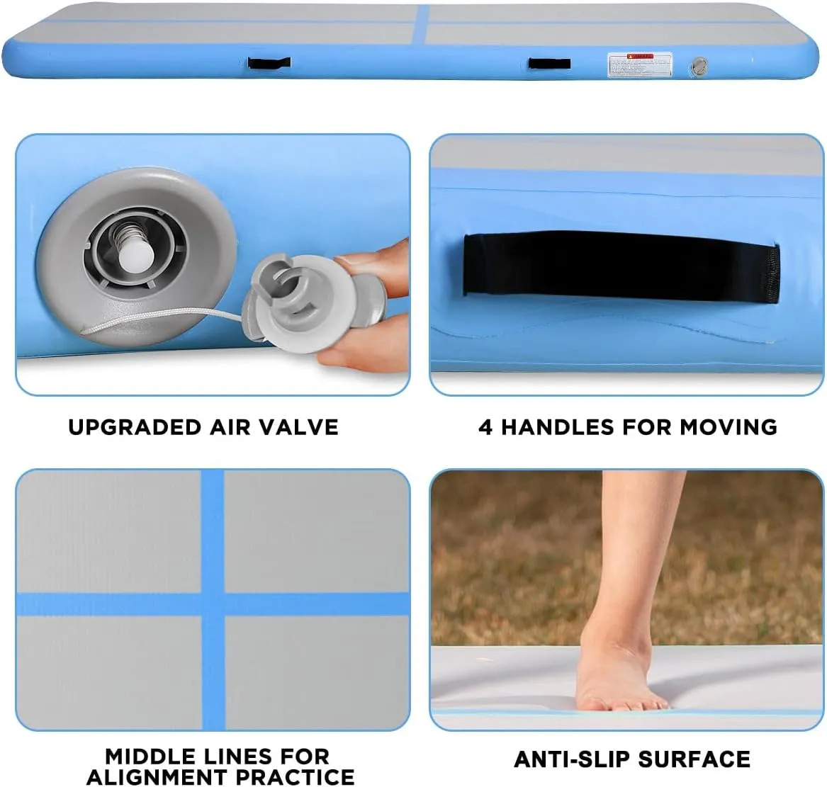 Inflatable Gymnastics Air Tumbling Track Mat 6ft 10ft 13ft 16ft 20ft, Air Tumble Track Mat with Electric Air Pump for Kids Adults Home Outdoor Training Cheerleader Yoga Water Park