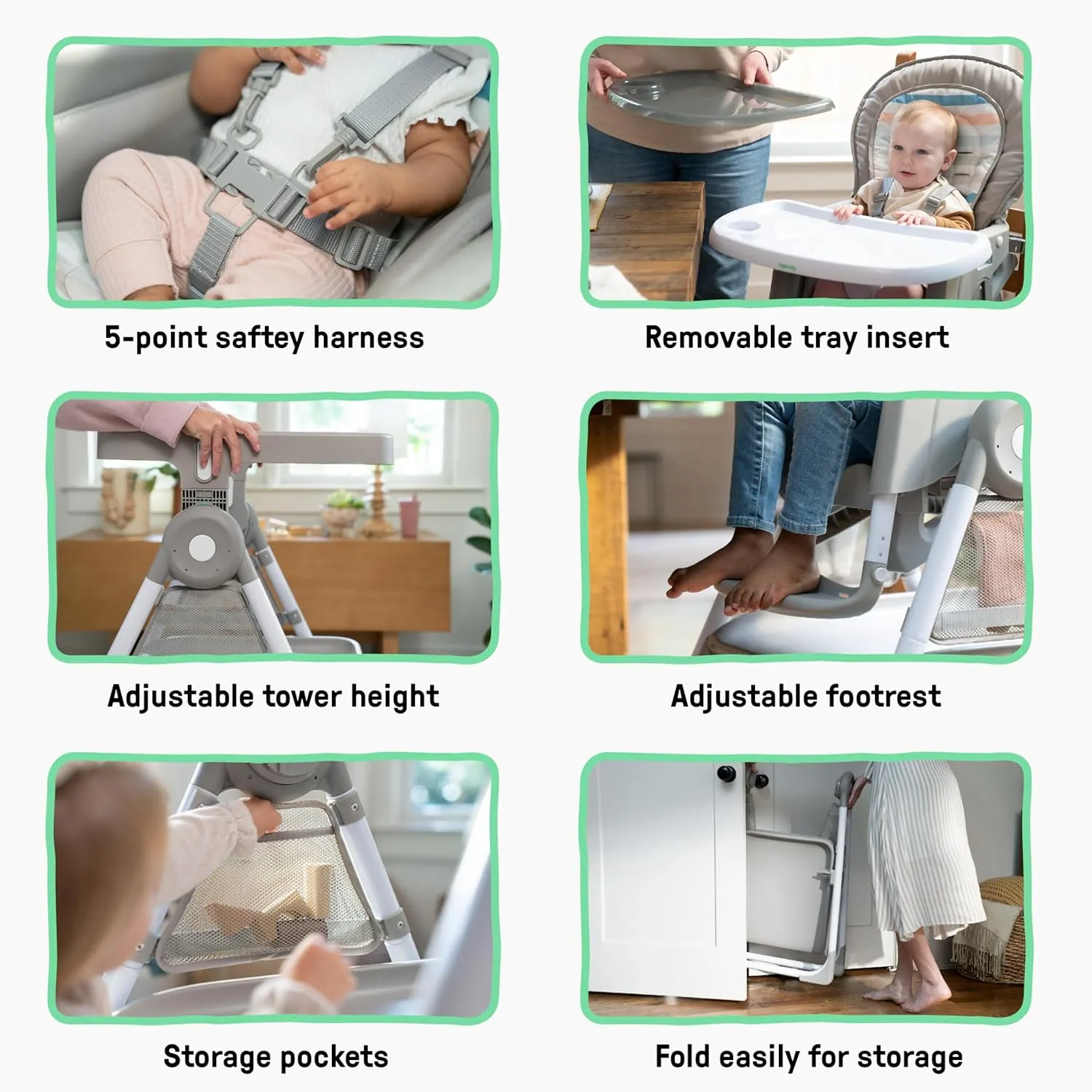 Ingenuity Proper Positioner Create Up Baby High Chair, 9 Modes of Use, Toddler Tower, Table and Chair, Foldable, Adjustable Footrest, 90 Degree Posture Aids Digestion, Ages 0-5 Years - Soulful Skies