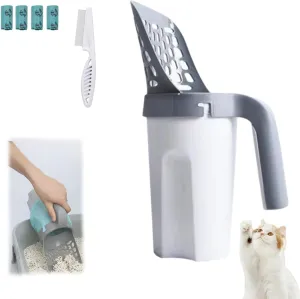 Integrated Cat Litter Scooper, Litter Scooper with Holder, Integrated Cat Shovel, No Touch Litter Box Scoop, 2025 New Upgraded Cat Litter Shovel, with Extra 4 Count Litter Waste Bags (1pcs)