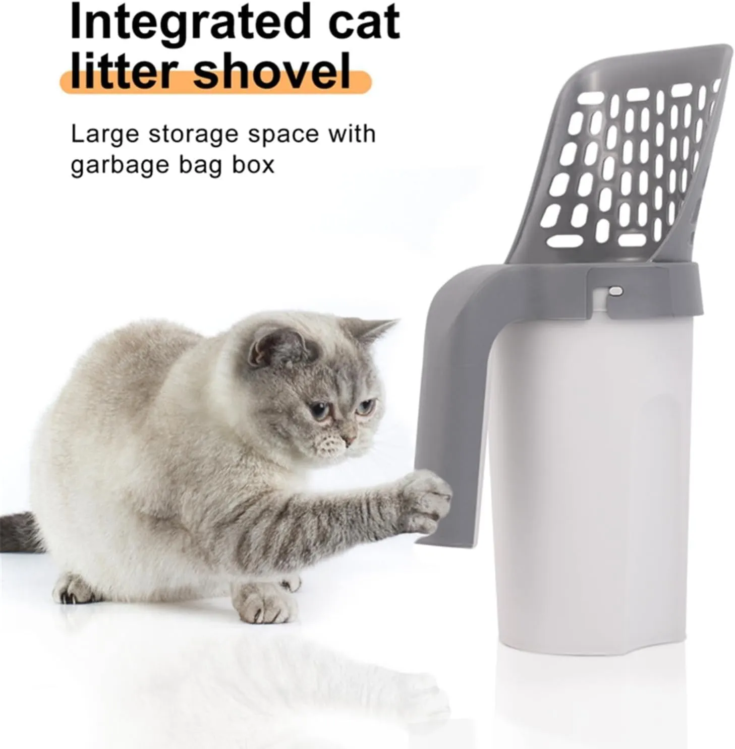 Integrated Cat Litter Scooper, Litter Scooper with Holder, Integrated Cat Shovel, No Touch Litter Box Scoop, 2025 New Upgraded Cat Litter Shovel, with Extra 4 Count Litter Waste Bags (1pcs)