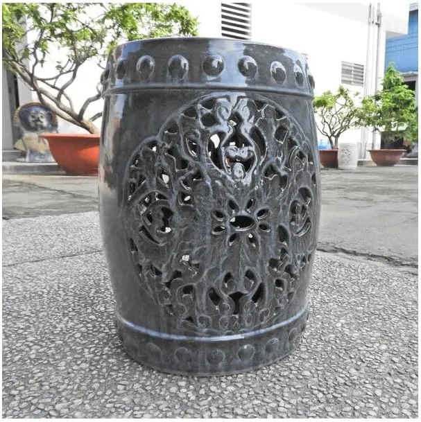 International Caravan Isfahani Ceramic Ceramic Garden Stool Grey