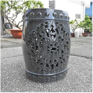 International Caravan Isfahani Ceramic Ceramic Garden Stool Grey