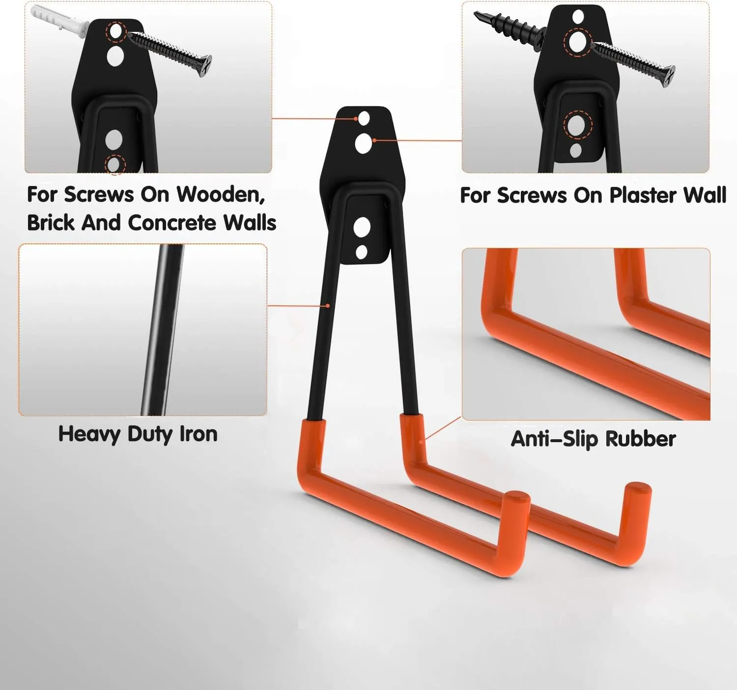 Intpro 12pack Steel Garage Storage Utility Double Hooks Organizer Heavy Duty Wall Mount Tool Holder for Organizing Power Tools Ladders Bulk Items