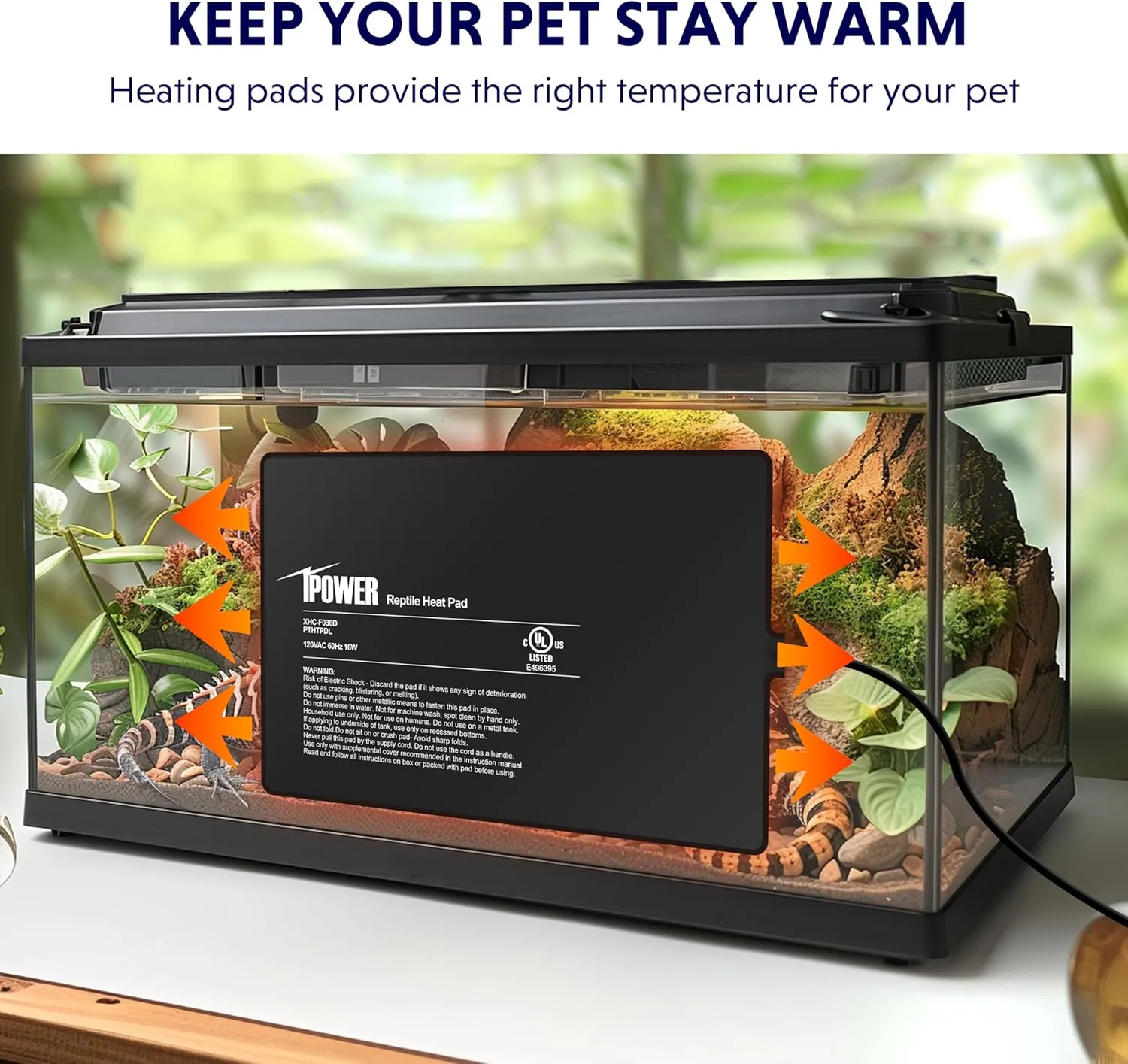 iPower 8X12 Inch Reptile Heat Pad Under Tank Heater Terrarium Warmer Heating Mat for Turtles Lizards Frogs and Other Small Animals