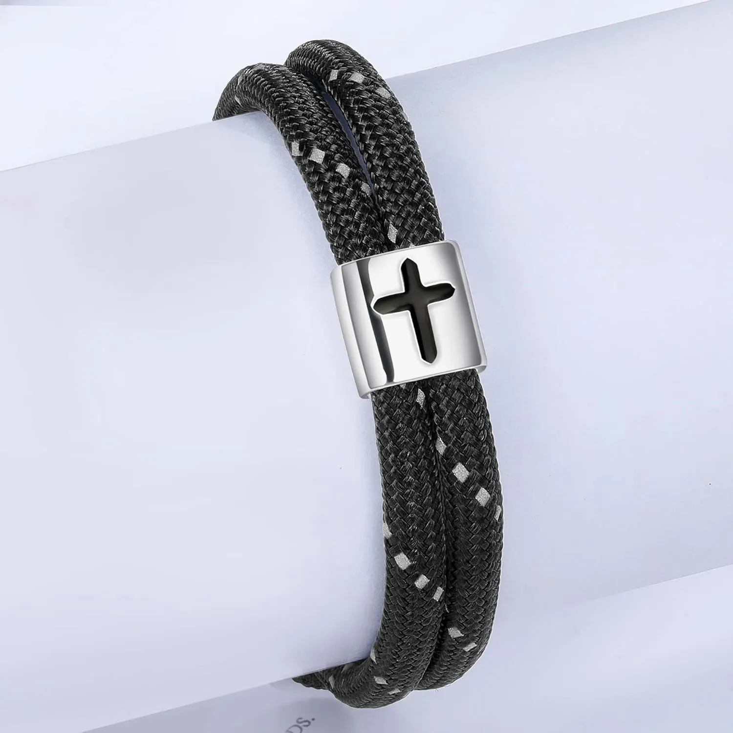 J.Endéar Nautical Bracelet Men Women Cross Jesus Fish, Handmade Paracord 925 Silver Christian Religious Spirit Jewelry for Surfer Sea Enthusiasts, Fathers Day Gift
