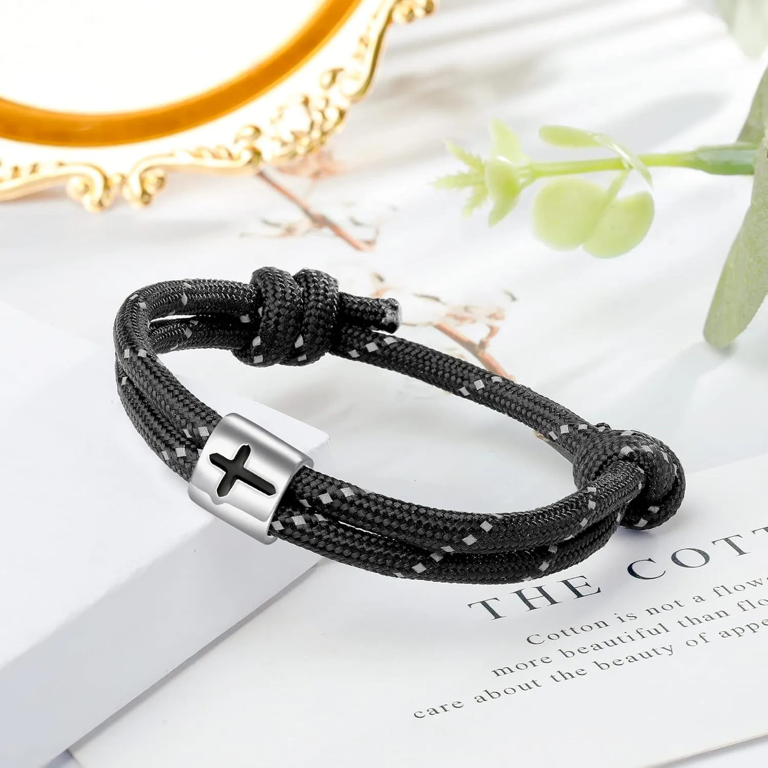J.Endéar Nautical Bracelet Men Women Cross Jesus Fish, Handmade Paracord 925 Silver Christian Religious Spirit Jewelry for Surfer Sea Enthusiasts, Fathers Day Gift