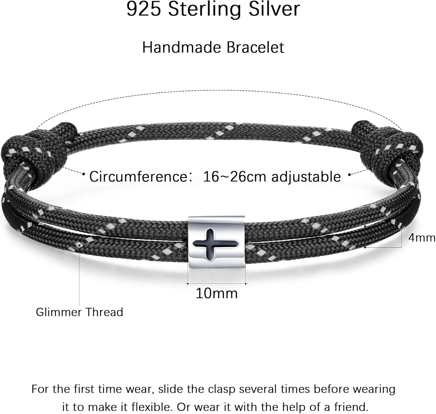 J.Endéar Nautical Bracelet Men Women Cross Jesus Fish, Handmade Paracord 925 Silver Christian Religious Spirit Jewelry for Surfer Sea Enthusiasts, Fathers Day Gift