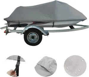 Jet Ski Cover Deluxe Jet Ski Cover Fits from 136""-145"" Yachts Motorboats Windproof Rainproof and UV Proof Trailerable PWC Watercraft Jet Ski Cover,Gray
