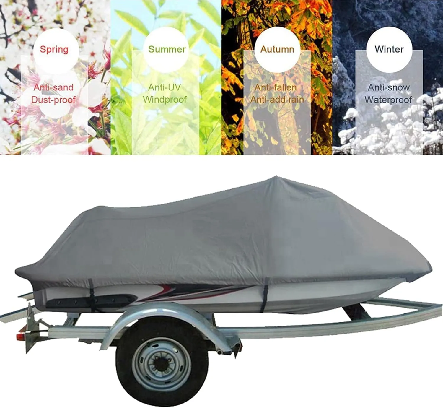 Jet Ski Cover Deluxe Jet Ski Cover Fits from 136""-145"" Yachts Motorboats Windproof Rainproof and UV Proof Trailerable PWC Watercraft Jet Ski Cover,Gray