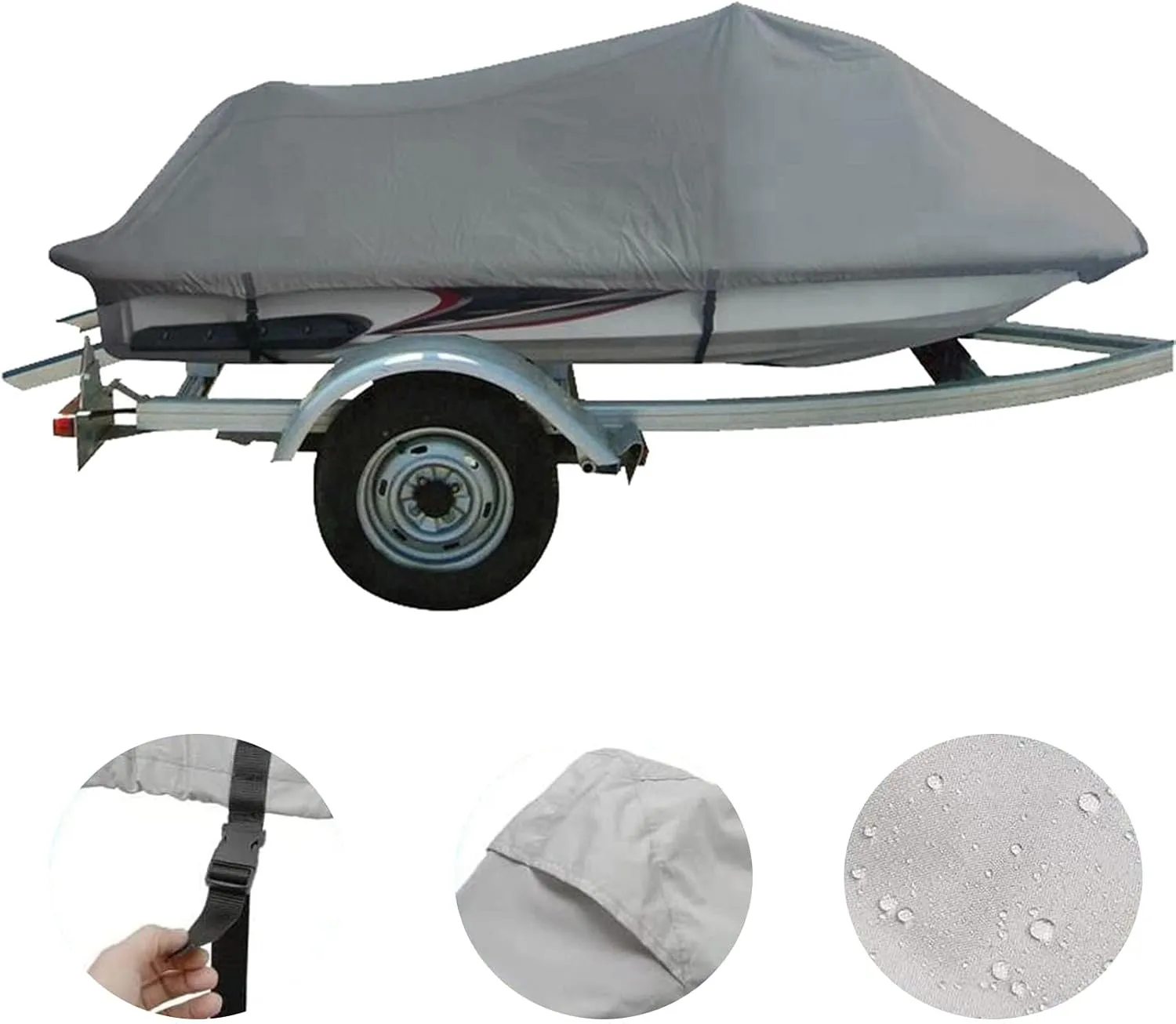 Jet Ski Cover Deluxe Jet Ski Cover Fits from 136""-145"" Yachts Motorboats Windproof Rainproof and UV Proof Trailerable PWC Watercraft Jet Ski Cover,Gray