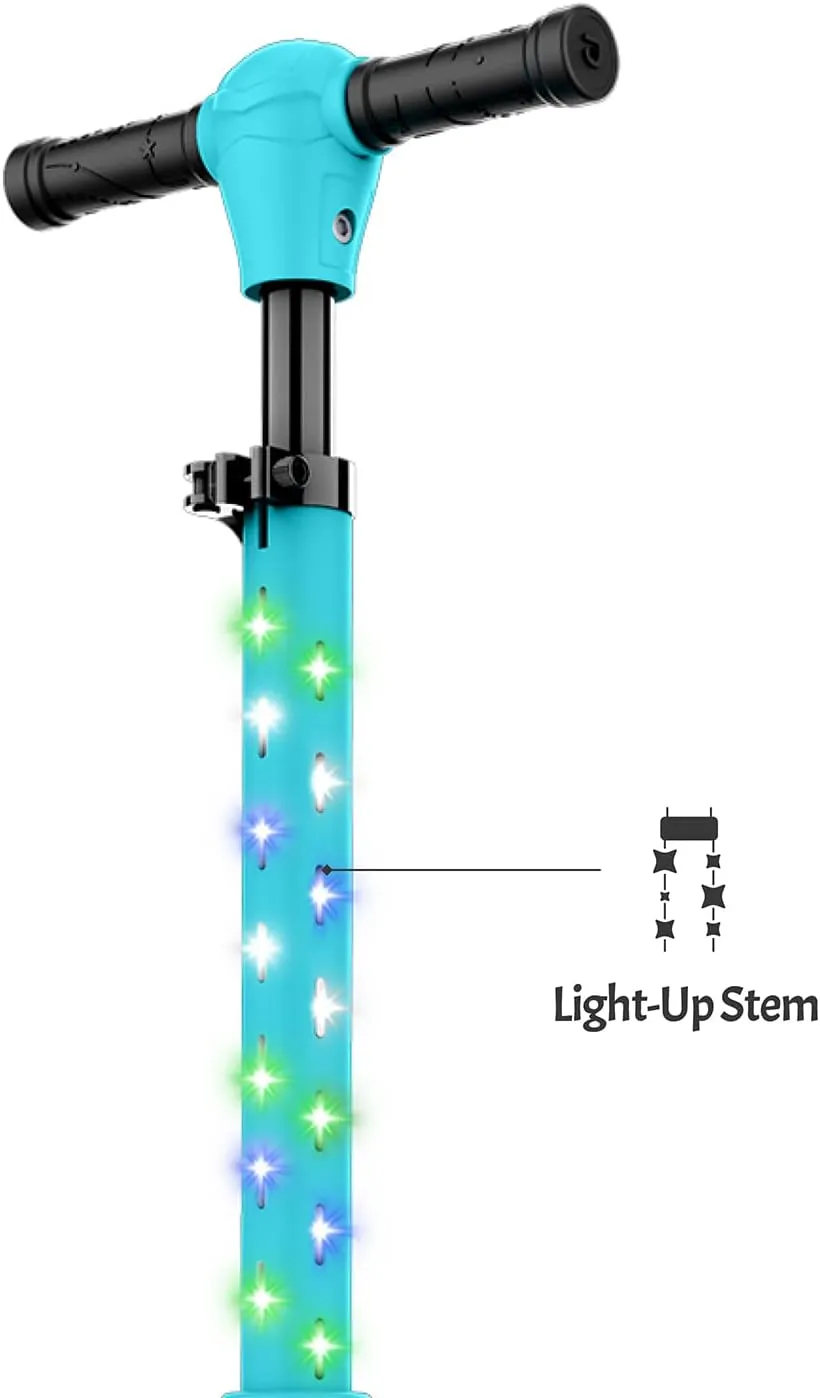 Jetson 3-Wheel Light-Up Kick Scooter, Lights on Stem & Wheels, Height Adjustable Handlebar, Rear Brake, Foldable, Ages 3 