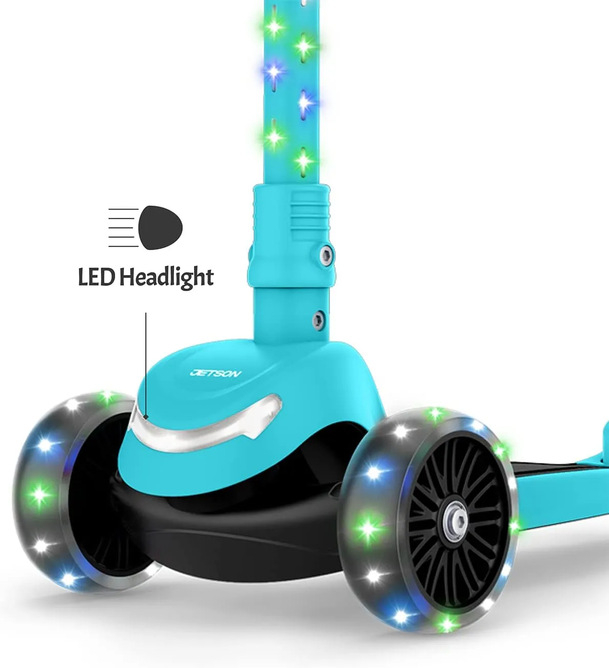 Jetson 3-Wheel Light-Up Kick Scooter, Lights on Stem & Wheels, Height Adjustable Handlebar, Rear Brake, Foldable, Ages 3 