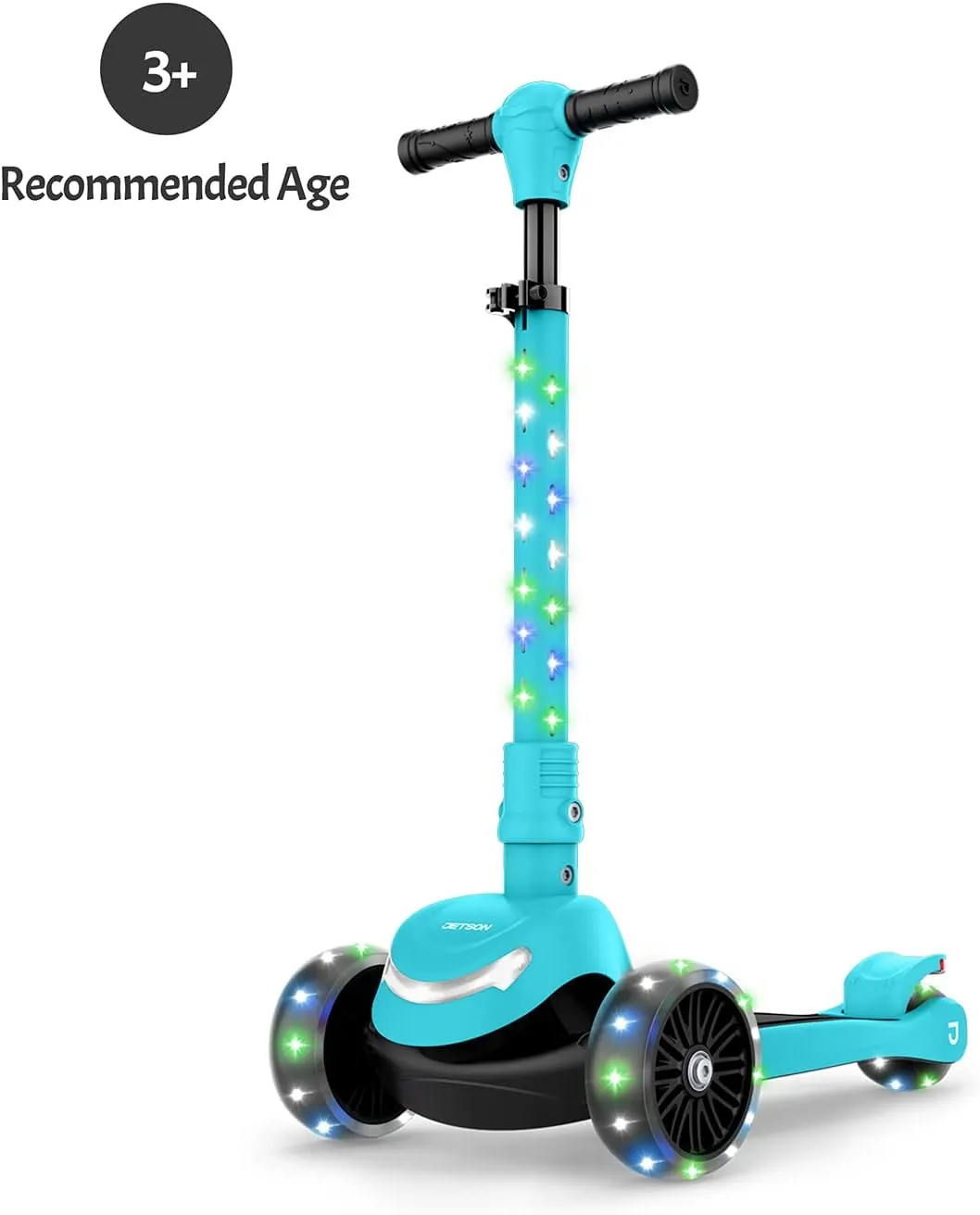 Jetson 3-Wheel Light-Up Kick Scooter, Lights on Stem & Wheels, Height Adjustable Handlebar, Rear Brake, Foldable, Ages 3 