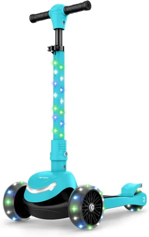 Jetson 3-Wheel Light-Up Kick Scooter, Lights on Stem & Wheels, Height Adjustable Handlebar, Rear Brake, Foldable, Ages 3 