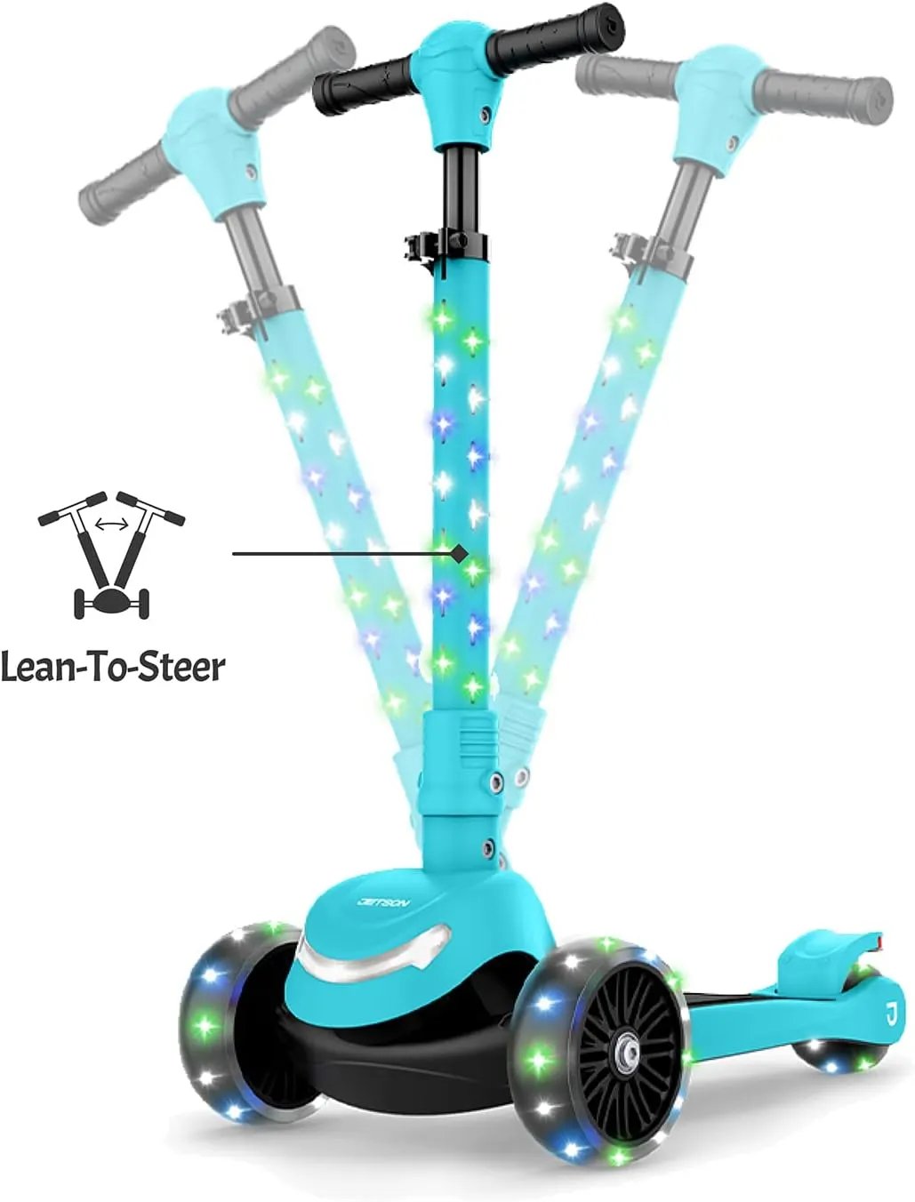Jetson 3-Wheel Light-Up Kick Scooter, Lights on Stem & Wheels, Height Adjustable Handlebar, Rear Brake, Foldable, Ages 3 