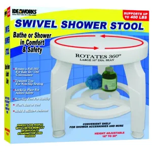 JOBAR INTERNATIONAL, INC Swivel Shower Stool: 17" to 19" H, 16-1/2" D, 1 Count