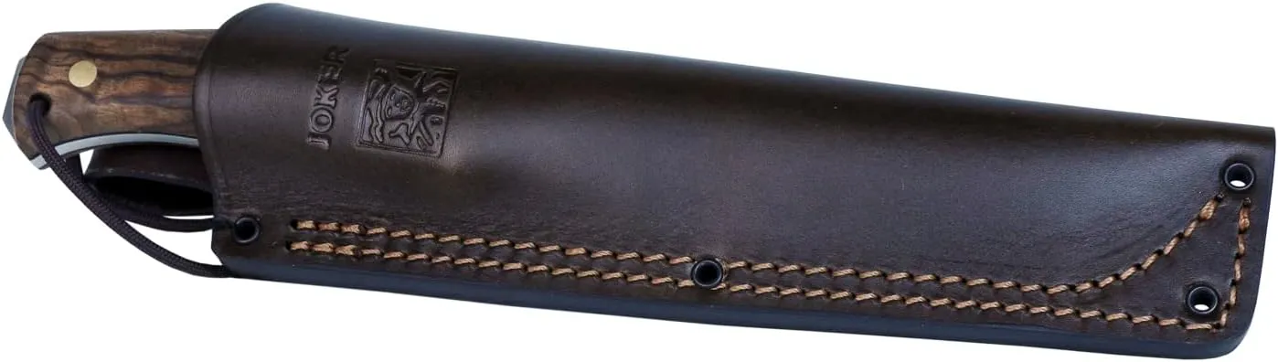 Joker NOMAD 6.5" Survival Knife, 6.5-inch Blade, Black Micarta/Walnut/Green Micarta Handle, Black Leather Sheath – Tool for Fishing, Hunting, Camping, and Hiking (Walnut Wood, Leather Sheath)