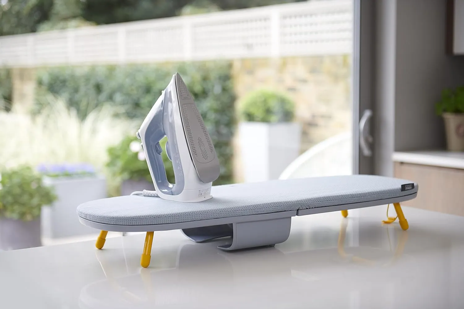 Joseph Joseph Pocket Folding Tabletop Ironing Board with Iron Holder and wall mount, Compact Space-Saving , Grey/Yellow