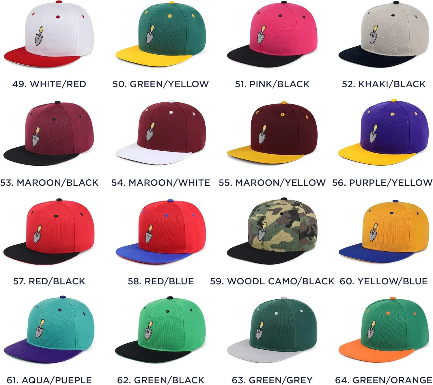 JPAK Shovel Hip-Hop Snapback Hat Embroidered Baseball Cap Tool