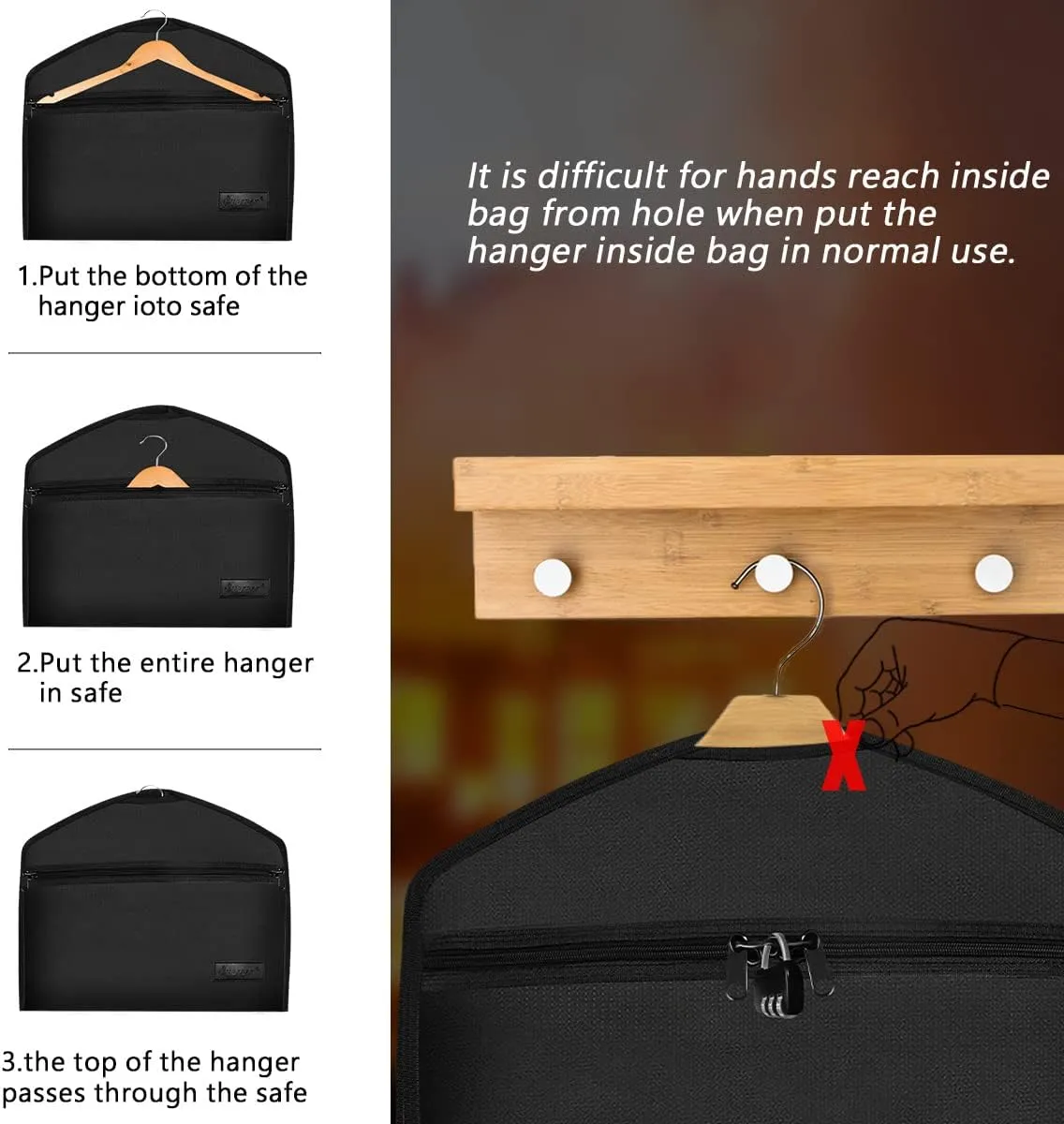 JUGREAT Fireproof Hanger Diversion Safe Bag With Lock, Hidden Storage for Valuables, Secret Under Clothes With Hidden Compartment to Hide Items for Home or Travel - 1 Pack
