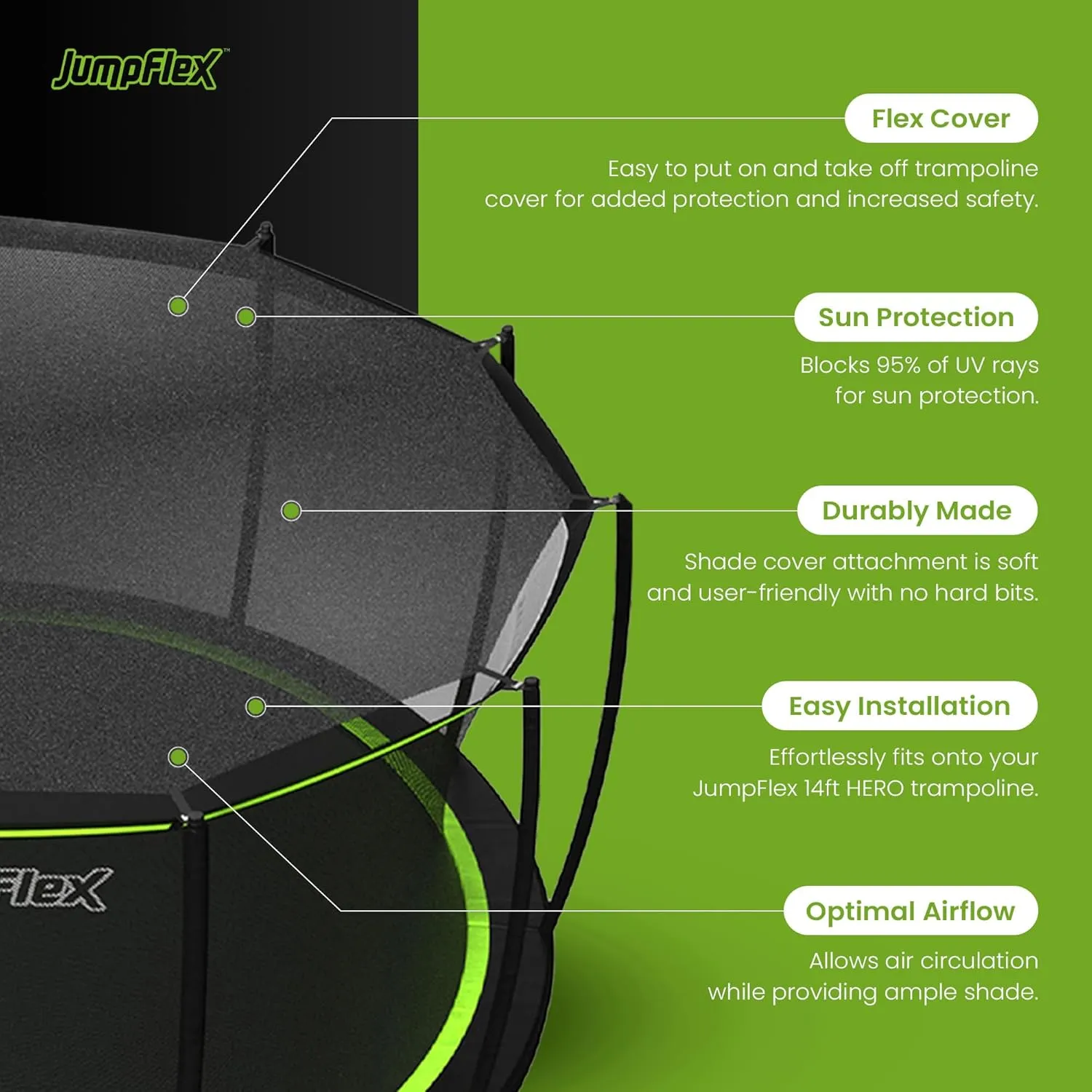 JumpFlex SMARTSHADE Soft Outdoor Trampoline Shade Canopy Cover Accessory for Sun Protection, Compatible with Hero Model ONLY, Trampoline NOT Included